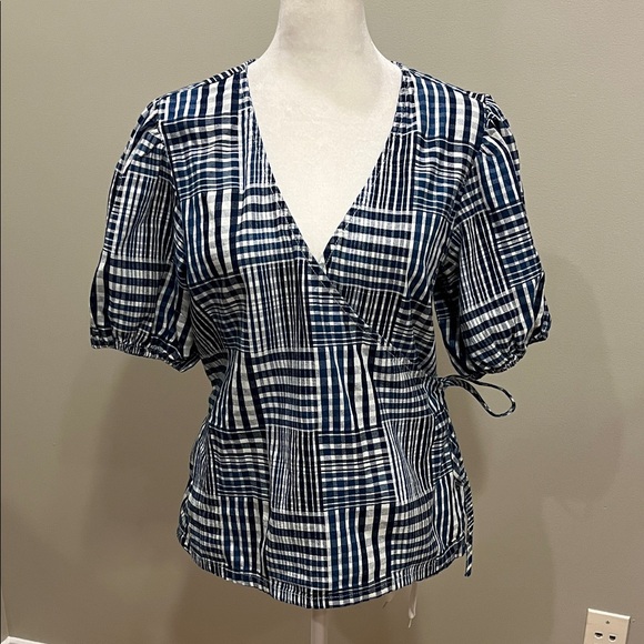 J. Crew Tops - J. Crew Plaid Puff Sleeve Wrap Top